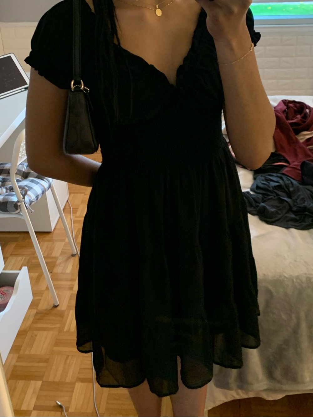 Dynamite Black Smocked Tiered Mini Dress
